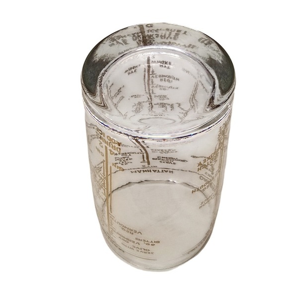 Vintage Mid Century Gold Recipe Glass Cocktail Shaker Martini Manhattan Bronx - Picture 11 of 12